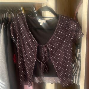 Black and white polka dot tie front coquette top